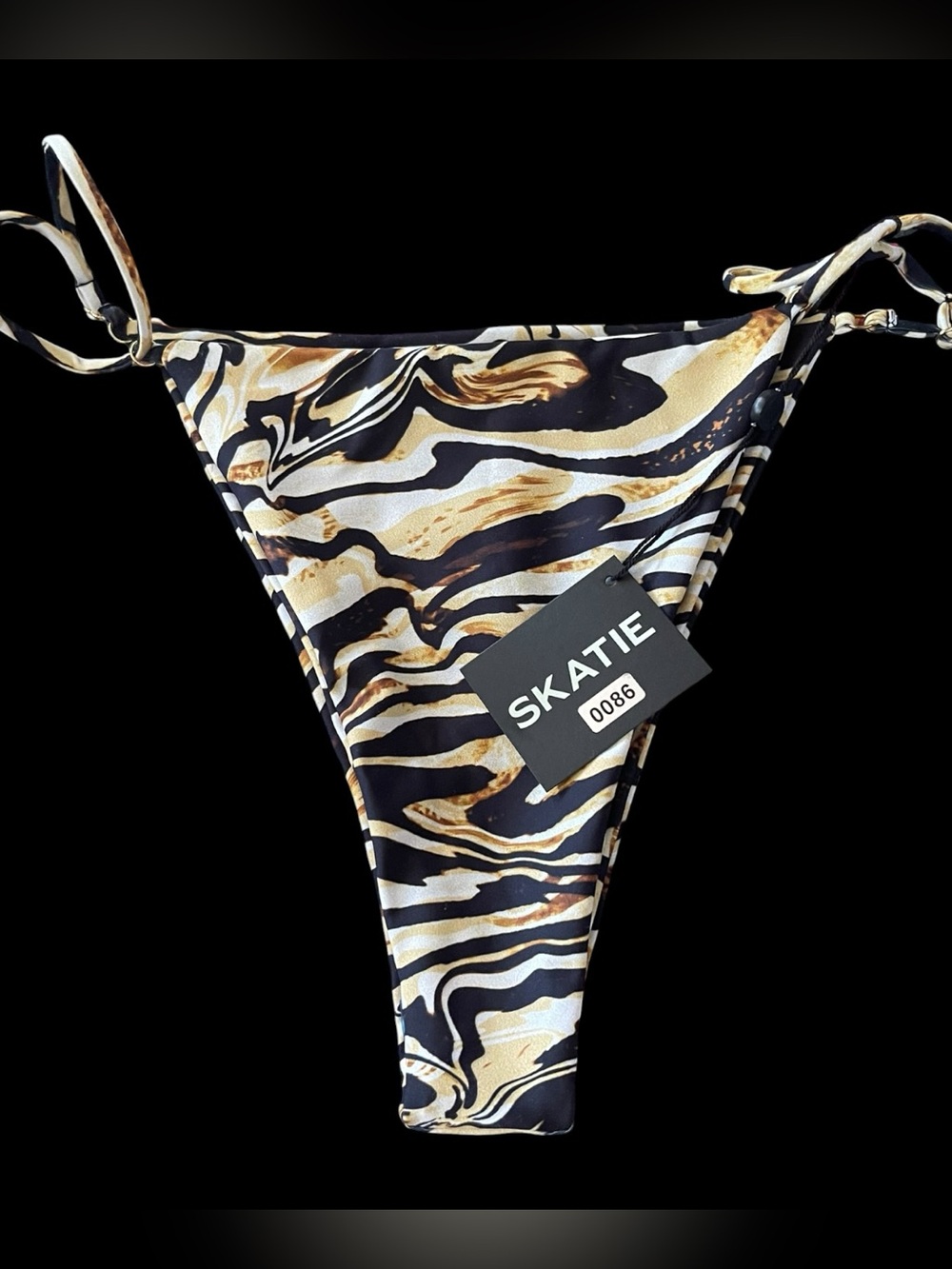 SKATIE Harli Marble Zebra Thong Bikini Bottom NWT XL $80 Retail